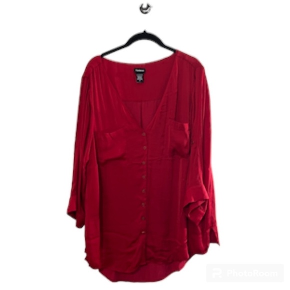 Torrid Top Women 2X Red Tunic Festive Neutral Holiday Office Christmas Retro 80s - Picture 1 of 13